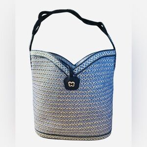 Eric Javits Woven Straw Shoulder Bag in Blue & Gold New Without Tags
